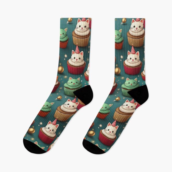 Item preview, Cupcake Heaven: A joyful pattern featuring cupcakes topped with cats in a winter wonderland. The background is filled with snowflakes and other festive elements. designed and sold by Grang Art Artistic Designs.