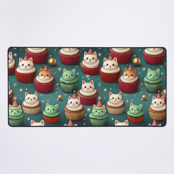 Item preview, Cupcake Heaven: A joyful pattern featuring cupcakes topped with cats in a winter wonderland. The background is filled with snowflakes and other festive elements. designed and sold by Grang Art Artistic Designs.