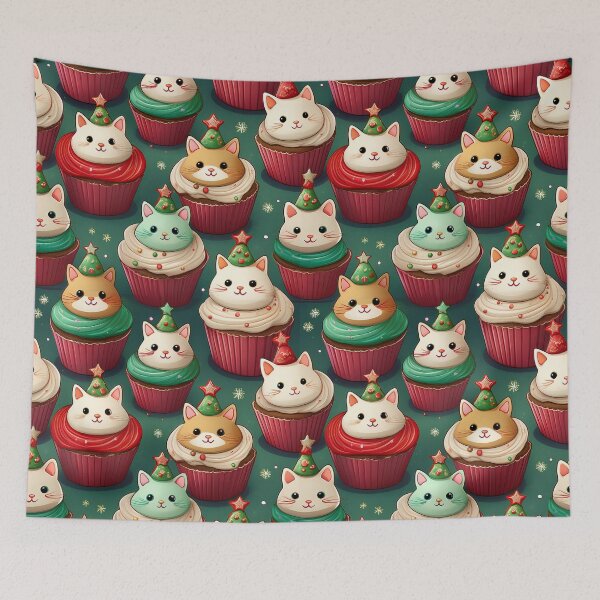 Item preview, Frosted Friends: A fun and friendly pattern featuring cupcakes topped with pussycats, each one with a different expression and personality. The cupcakes are decorated with seasonal decorations. designed and sold by Grang Art Artistic Designs.