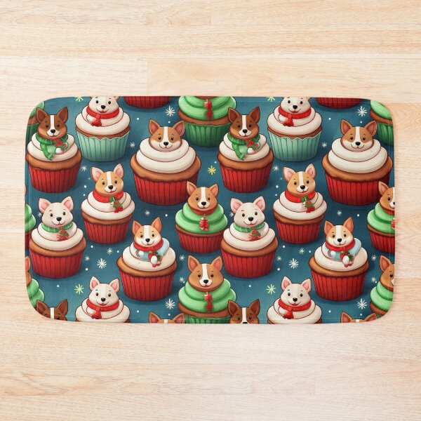 Item preview, Cupcake Dog Heaven: A joyful pattern featuring cupcakes topped with dogs in a winter wonderland. The background is filled with snowflakes and other festive elements. designed and sold by Grang Art Artistic Designs.