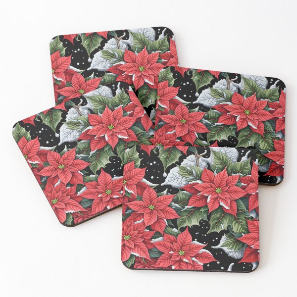Item preview, Festive Christmas Poinsettia Pattern on Black designed and sold by gjsart.