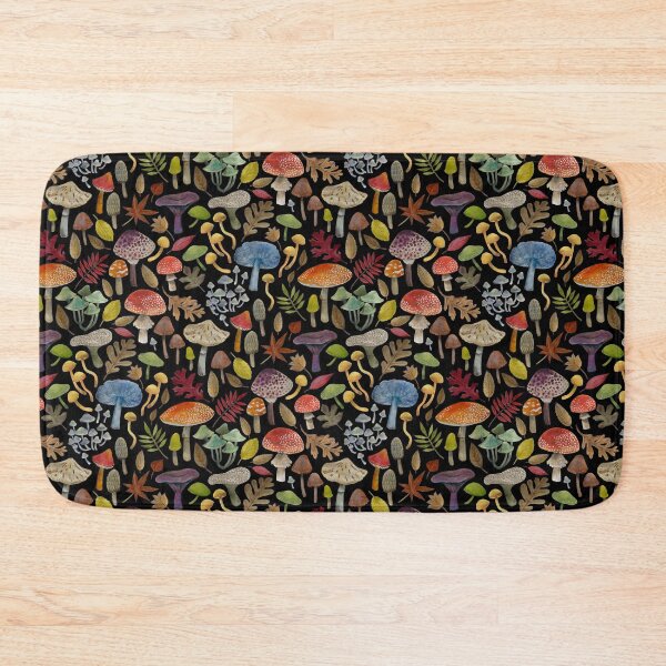 Item preview, Watercolour Toadstools on black - small scale - Autumnal pattern by Cecca Designs designed and sold by Cecca-Designs.