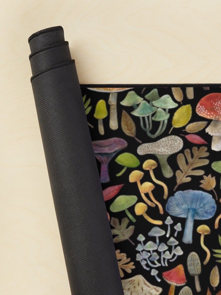 Thumbnail 2 of 5, Mouse Pad, Watercolour Toadstools on black - small scale - Autumnal pattern by Cecca Designs designed and sold by Cecca-Designs.