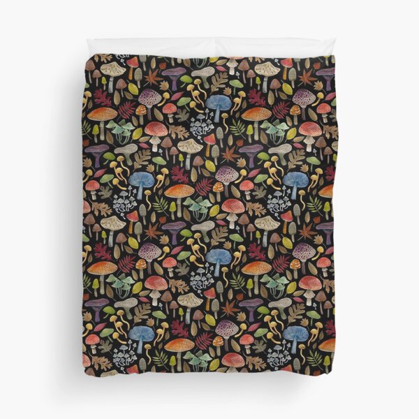 Item preview, Watercolour Toadstools on black - small scale - Autumnal pattern by Cecca Designs designed and sold by Cecca-Designs.