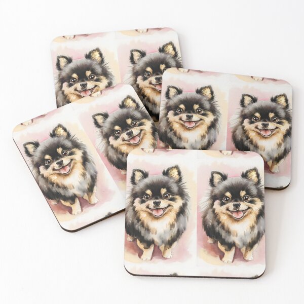 Item preview, Black Pomeranian watercolor - a charming, smiling portrait, of a black Pomeranian dog designed and sold by Pastel-Pulse.