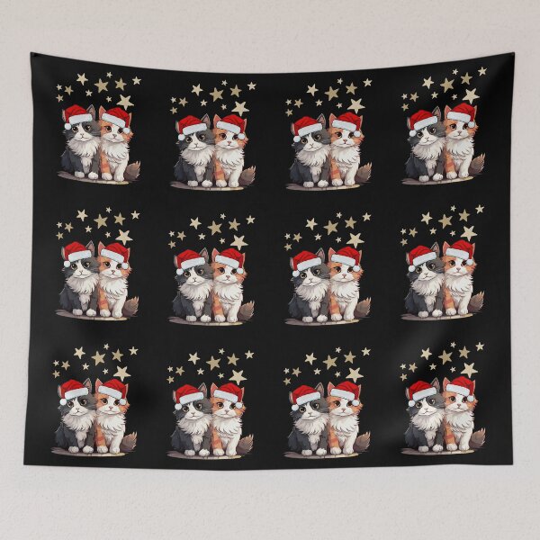 Item preview, Adorable Cats in Santa Hats Golden Stars Christmas designed and sold by ToxiCool.