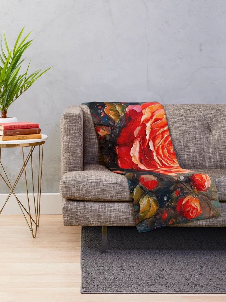 Thumbnail 2 of 6, Throw Blanket, Abstract Roses designed and sold by ArtFactoryAI.