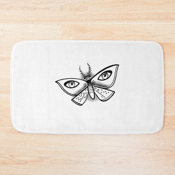 Item preview, black and white boho tattoo style Moth with open eyes designed and sold by jazzydevil.