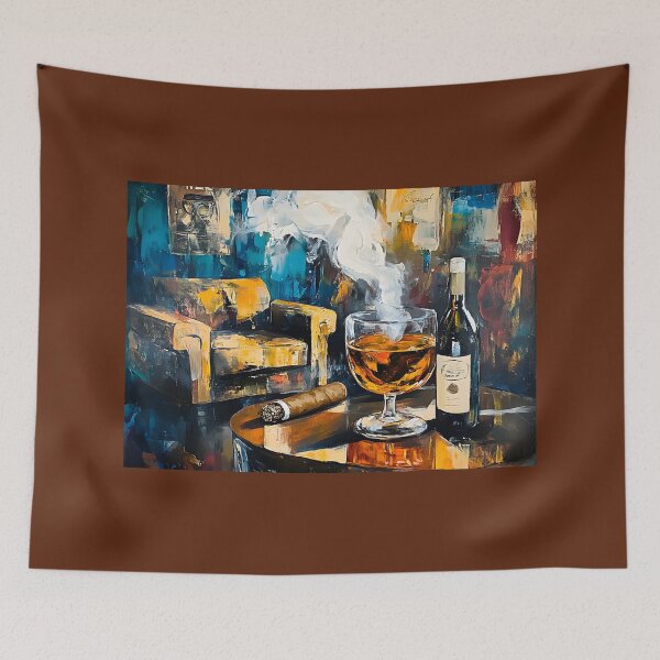 Item preview, Relaxing Cigar Lounge with Armchair, Wine, and Brandy Digital Abstract Art AI Generated designed and sold by OlfactoART Studio.