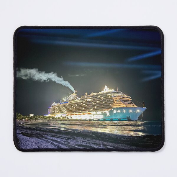 Item preview, Majestic Cruiseship lit up at Night on Moonlit Beach designed and sold by WanderingLife.