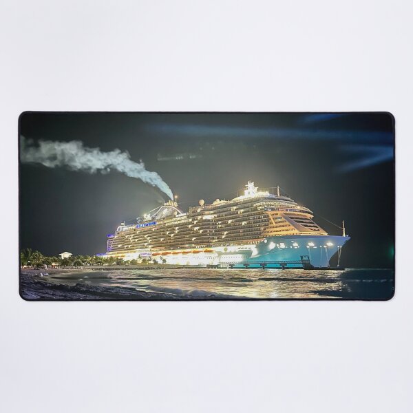 Item preview, Majestic Cruiseship lit up at Night on Moonlit Beach designed and sold by WanderingLife.