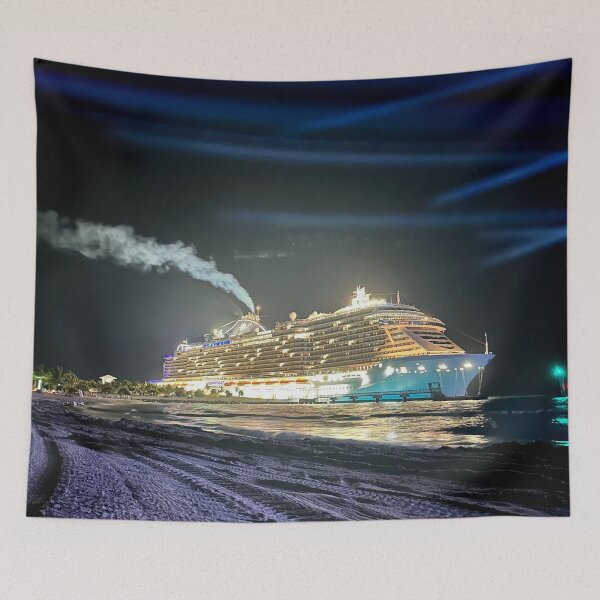 Item preview, Majestic Cruiseship lit up at Night on Moonlit Beach designed and sold by WanderingLife.