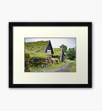 Overgrown Typical Rural Icelandic house at overcast day Framed Print