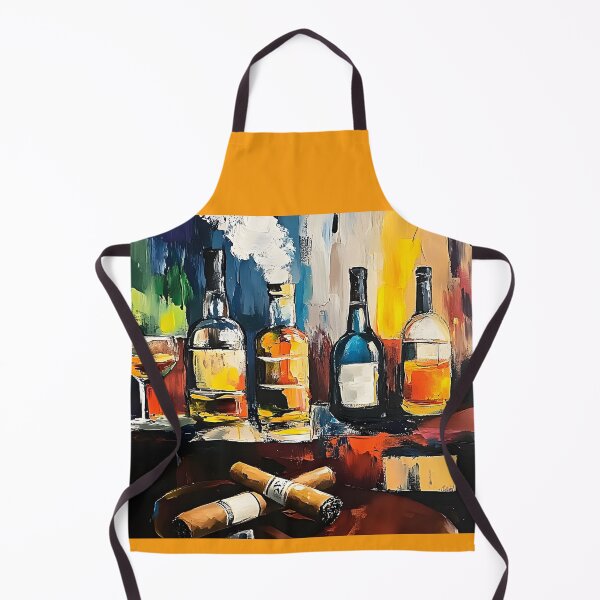 Item preview, Collection of Liquor Bottles and Glass on a Vibrant Multicolored Surface with Cigars designed and sold by OlfactoART Studio.