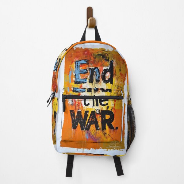 Item preview, Bold and Impactful Message to End the War with Vibrant Colors and Chaotic Background AI Generated designed and sold by OlfactoART Studio.