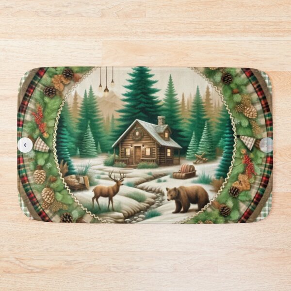 Item preview, Rustic Wilderness Christmas Scene - Cabin & Wildlife Decor designed and sold by gleefulme.