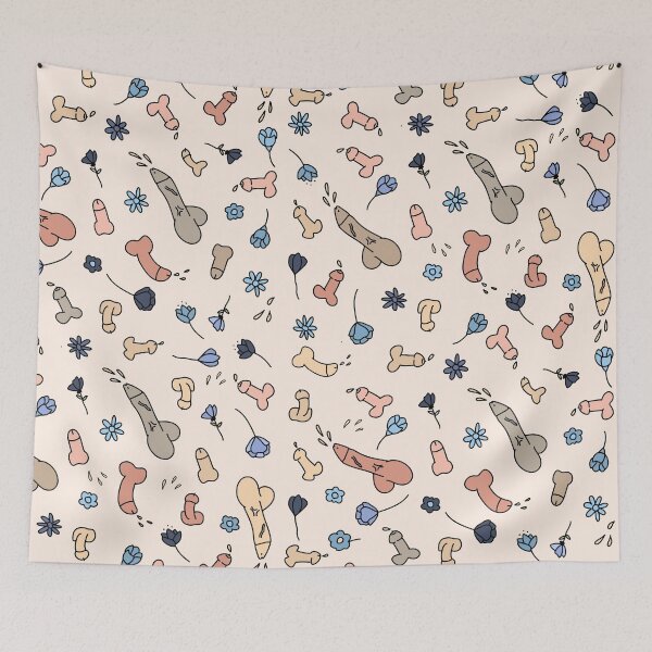 Item preview, PASTEL PENIS AND FLOWERS PATTERN LIGHT TAPESTRY designed and sold by aydapadi.