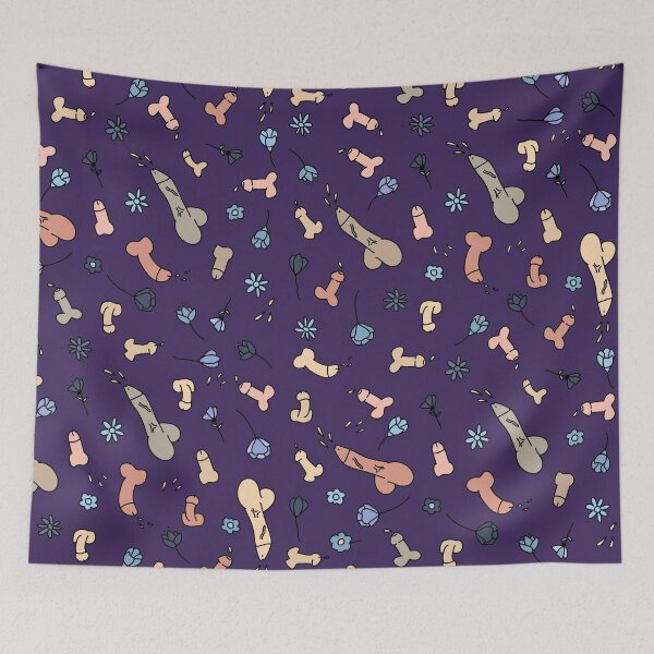 Item preview, PASTEL PENIS FLOWERS PATTERN PURPLE CURTAIN designed and sold by aydapadi.