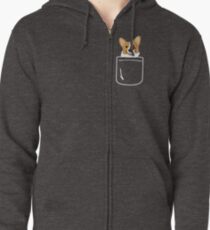 Corgi In Pocket Funny Cute Puppy Big Happy Smile Zipped Hoodie