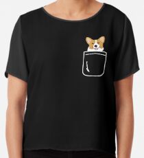 Corgi im Taschen-lustigen netten Welpen-großen glücklichen Lächeln Chiffontop