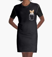 Corgi In Pocket Funny Cute Puppy Big Happy Smile Graphic T-Shirt Dress