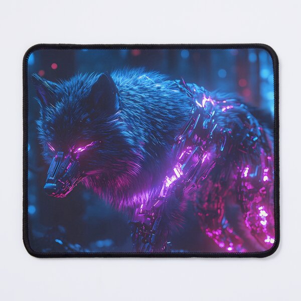 Item preview, Cybernetic Neon Wolf in Futuristic Forest designed and sold by PixelReverb.