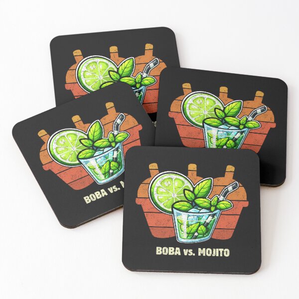 Item preview, BOBA vs. MOJITO: A Glass of Ice and Lime, Silhouettes of Bubble Tea Cups, Dark Canvas designed and sold by SplashTastic.
