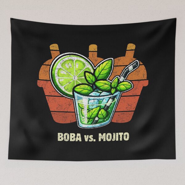Item preview, BOBA vs. MOJITO: A Glass of Ice and Lime, Silhouettes of Bubble Tea Cups, Dark Canvas designed and sold by SplashTastic.