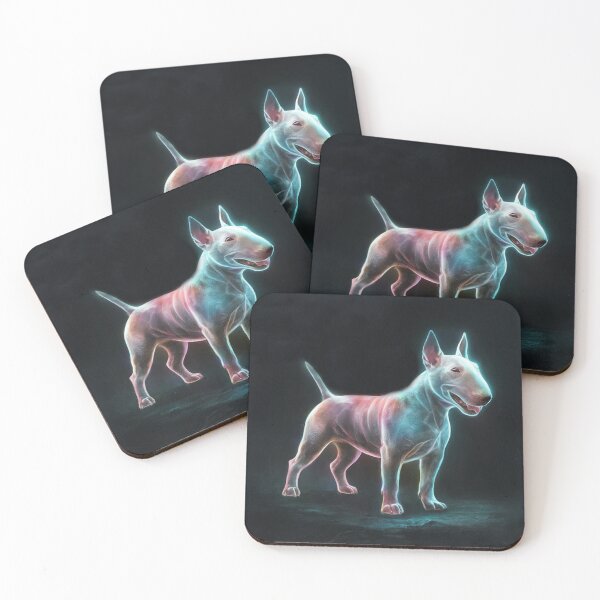 Item preview, Fluorescent White Bull Terrier on Black Background designed and sold by Kenny8716.