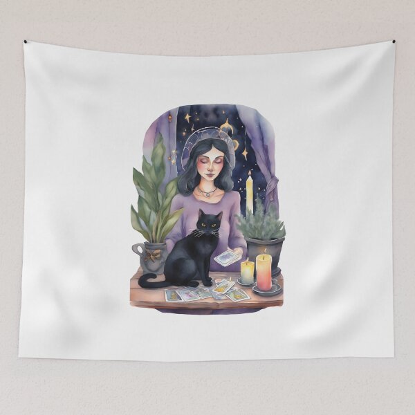 Item preview, Magical witch with black cat designed and sold by Shopatmarlow.