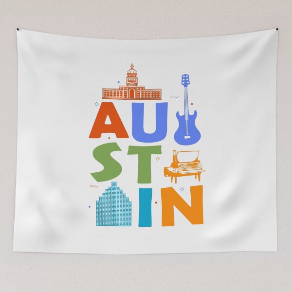 Artikelvorschau, Austin Texas Souvenir Gitarre Musik Stadt Austin entworfen und verkauft von DSWShirts.