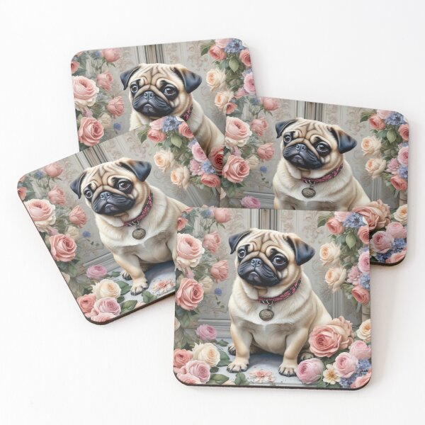 Item preview, Pug Dog and Rose Petals designed and sold by Wags & Tails.