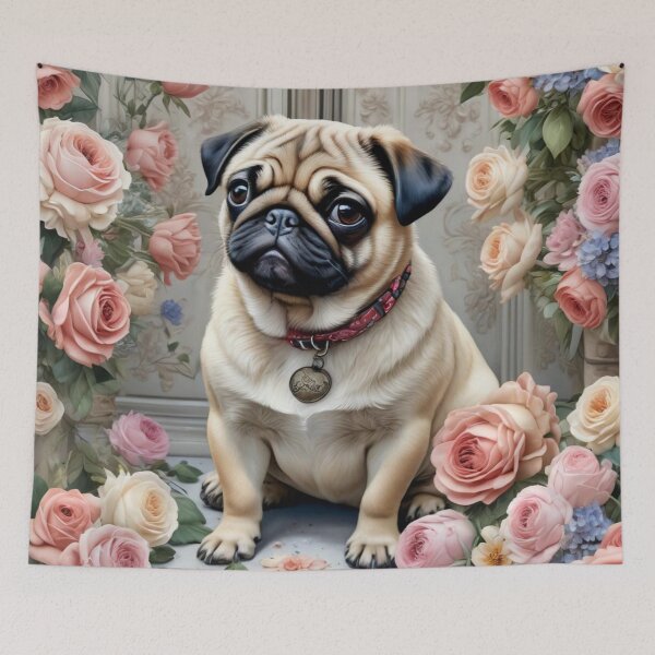 Item preview, Pug Dog and Rose Petals designed and sold by Wags & Tails.