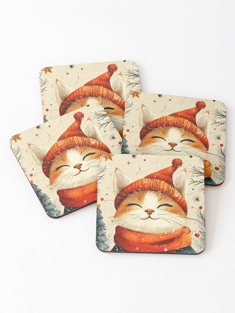 Thumbnail 1 of 5, Coasters (Set of 4), Christmas Cat designed and sold by Patricks-Art.