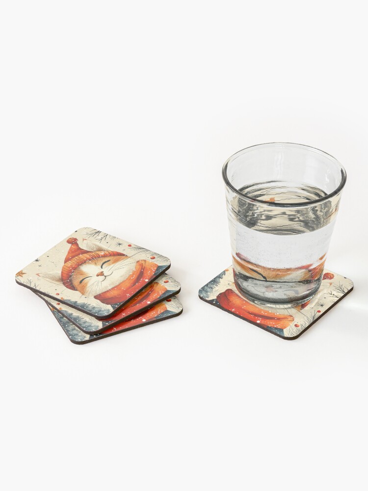 Thumbnail 2 of 5, Coasters (Set of 4), Christmas Cat designed and sold by Patricks-Art.
