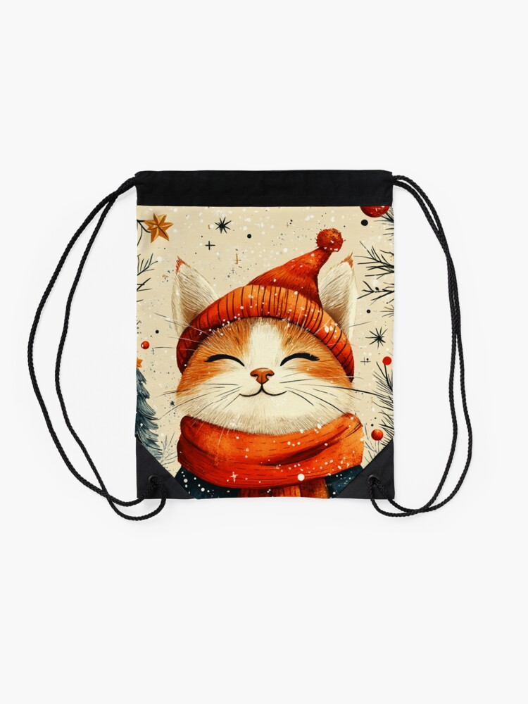 Thumbnail 2 of 3, Drawstring Bag, Christmas Cat designed and sold by Patricks-Art.