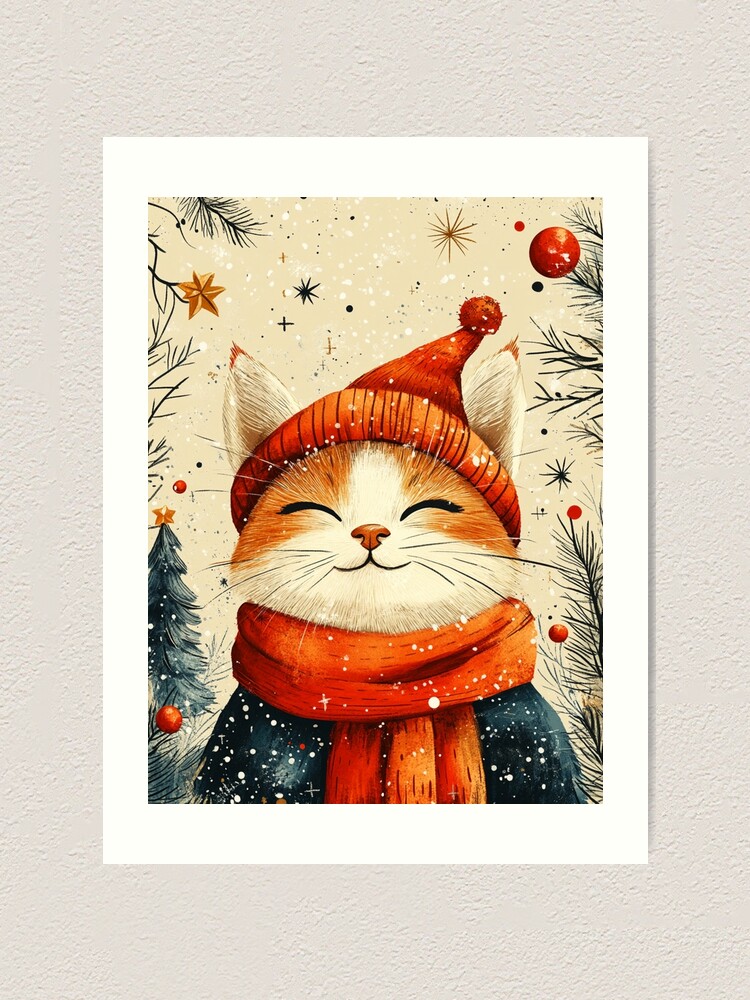 Thumbnail 1 of 3, Art Print, Christmas Cat designed and sold by Patricks-Art.