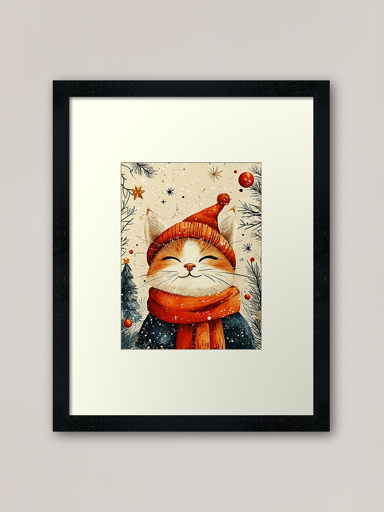Thumbnail 1 of 7, Framed Art Print, Christmas Cat designed and sold by Patricks-Art.