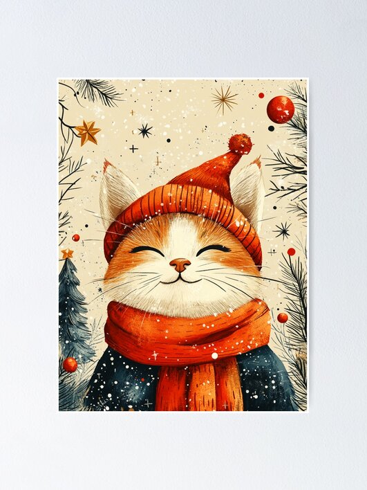 Thumbnail 1 of 3, Poster, Christmas Cat designed and sold by Patricks-Art.