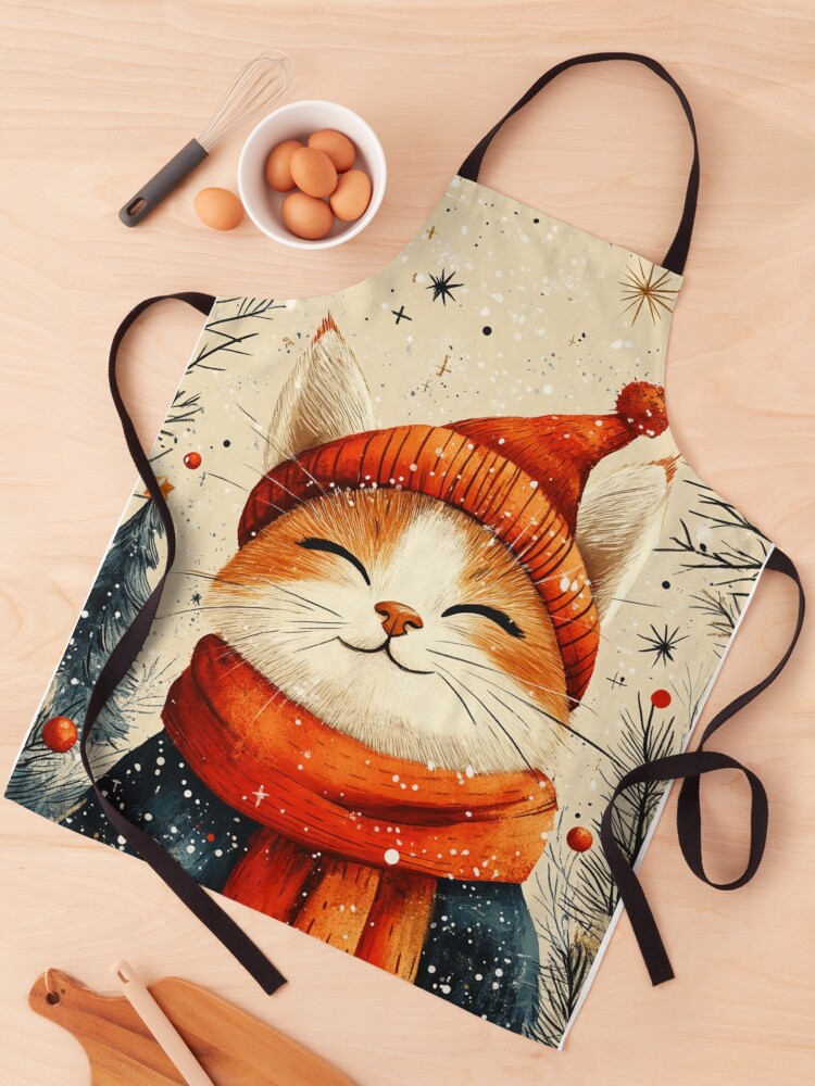 Thumbnail 1 of 6, Apron, Christmas Cat designed and sold by Patricks-Art.
