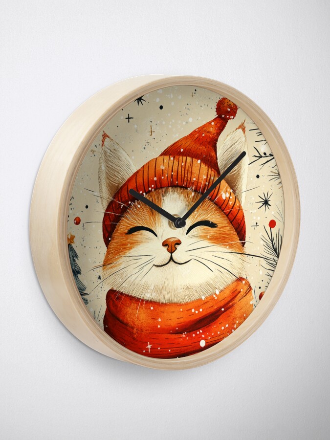 Thumbnail 1 of 4, Clock, Christmas Cat designed and sold by Patricks-Art.