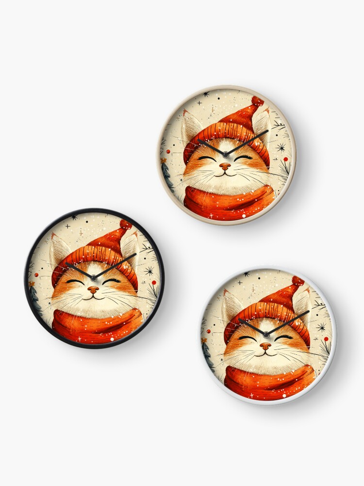 Thumbnail 3 of 4, Clock, Christmas Cat designed and sold by Patricks-Art.