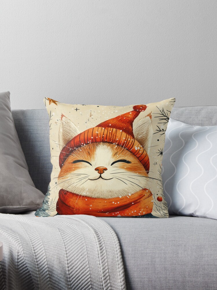 Thumbnail 1 of 4, Pillow, Christmas Cat designed and sold by Patricks-Art.