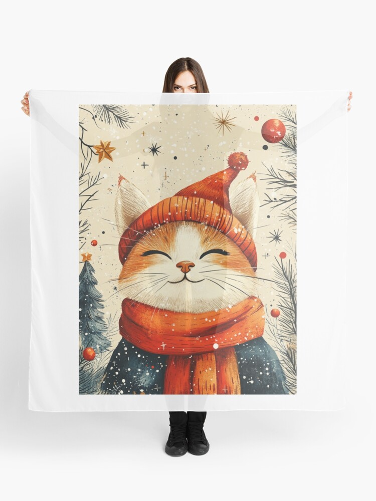 Thumbnail 1 of 3, Scarf, Christmas Cat designed and sold by Patricks-Art.