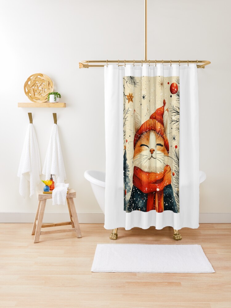 Thumbnail 1 of 5, Shower Curtain, Christmas Cat designed and sold by Patricks-Art.