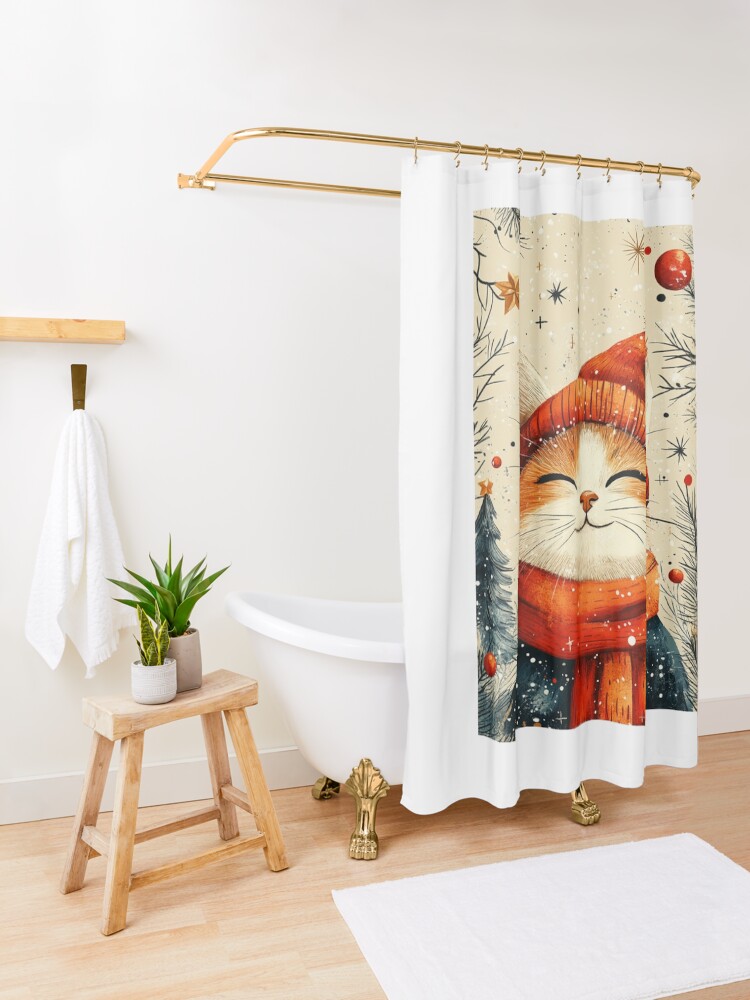 Thumbnail 3 of 5, Shower Curtain, Christmas Cat designed and sold by Patricks-Art.