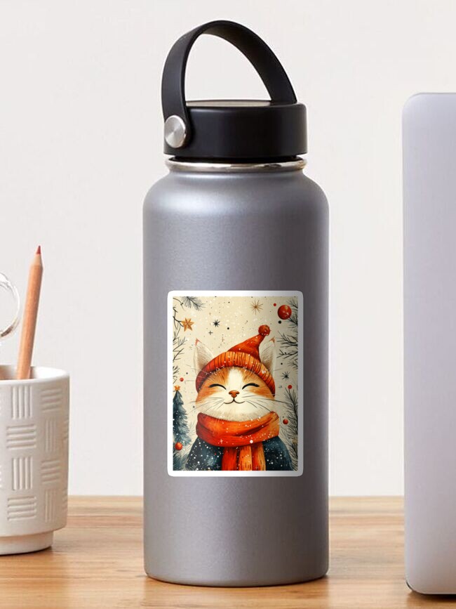 Thumbnail 1 of 3, Sticker, Christmas Cat designed and sold by Patricks-Art.