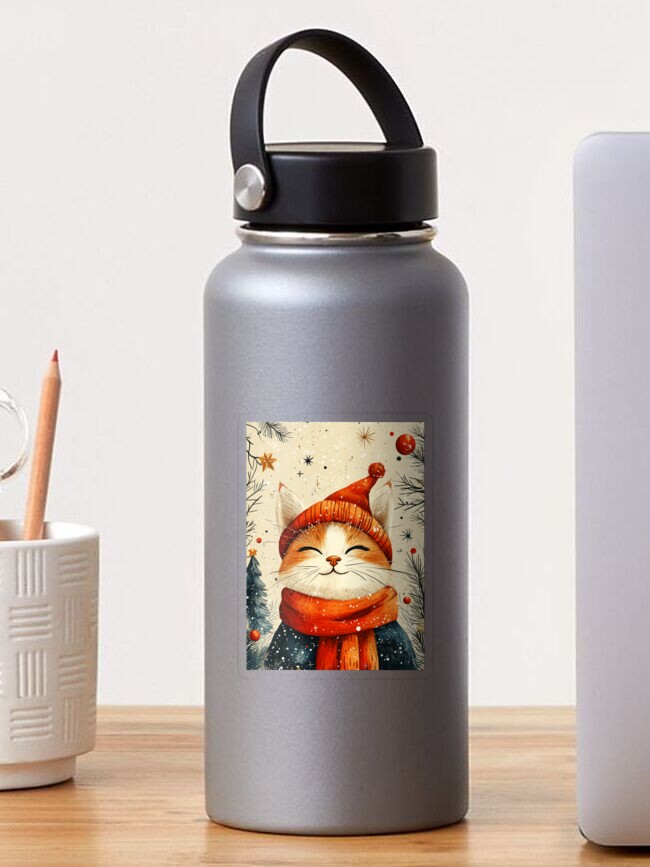 Thumbnail 1 of 3, Sticker, Christmas Cat designed and sold by Patricks-Art.