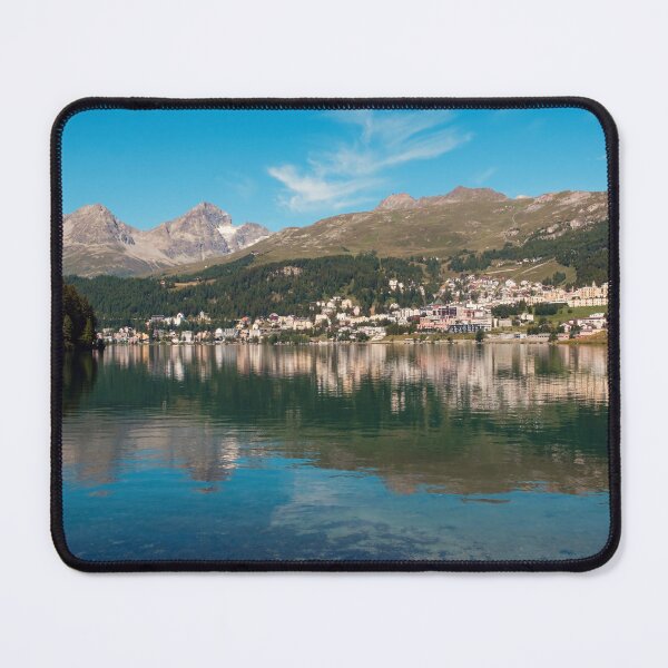 Item preview, St. Moritz Lake, picturesque town and peaks of Albula Alps in the distance designed and sold by svanaerschot.