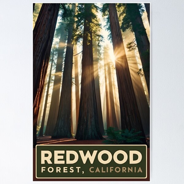 Item preview, Vintage Redwood Forest Illustration | Iconic California Trees Art designed and sold by Ceemko's Vintage Corner.